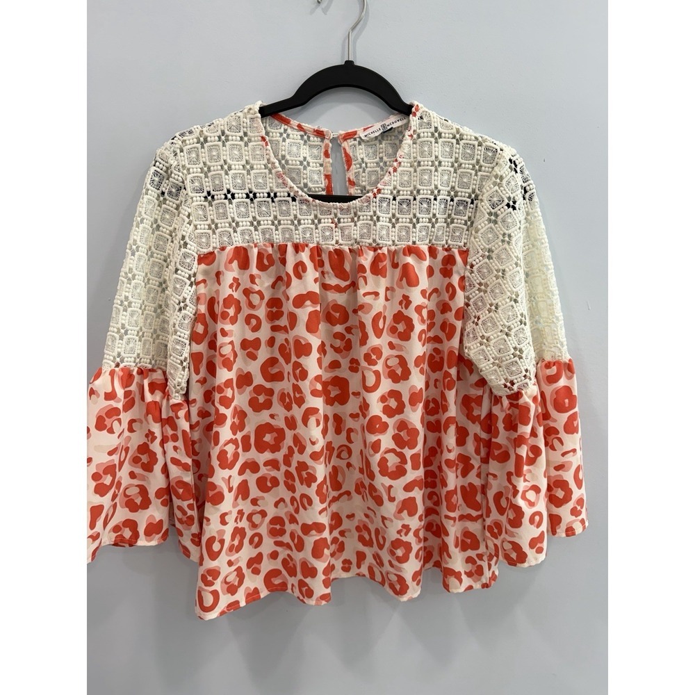 Michelle McDowell Tyler Top Pink Cheetah Print Lace Statement Blouse XL Women's